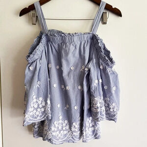 Off The Shoulder 100% Cotton Floral Lace Stripe Ruffle Top Size Large